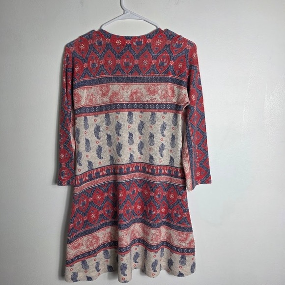 Nally & Millie USA Sweater Dress Small Red Blue Paisley Print Knit Boho Bohemian - Picture 2 of 5